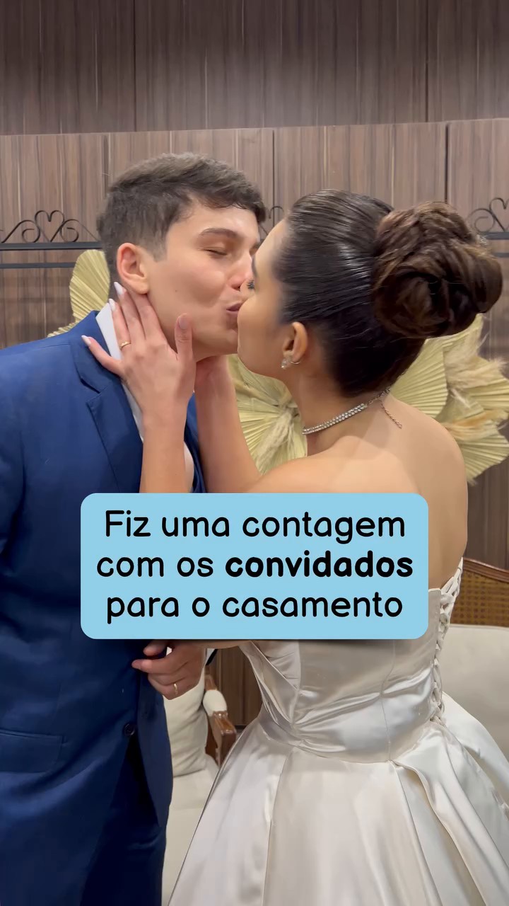 Frame do reel do casamento com a legenda ‘Fiz uma contagem com os convidados para o casamento’